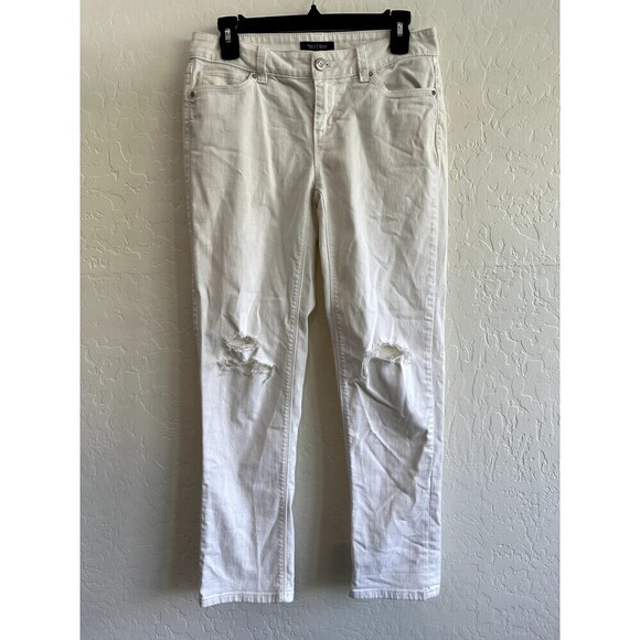 White House Black Market Denim - White House Black Market Slim Crop Distressed White Denim Jeans Size 2 minimal